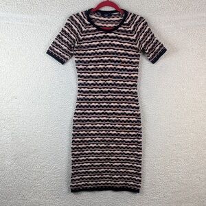 Liola Womens Pink And Black Striped Short Sleeve Knit Knee Dress Size IT 42 US 6